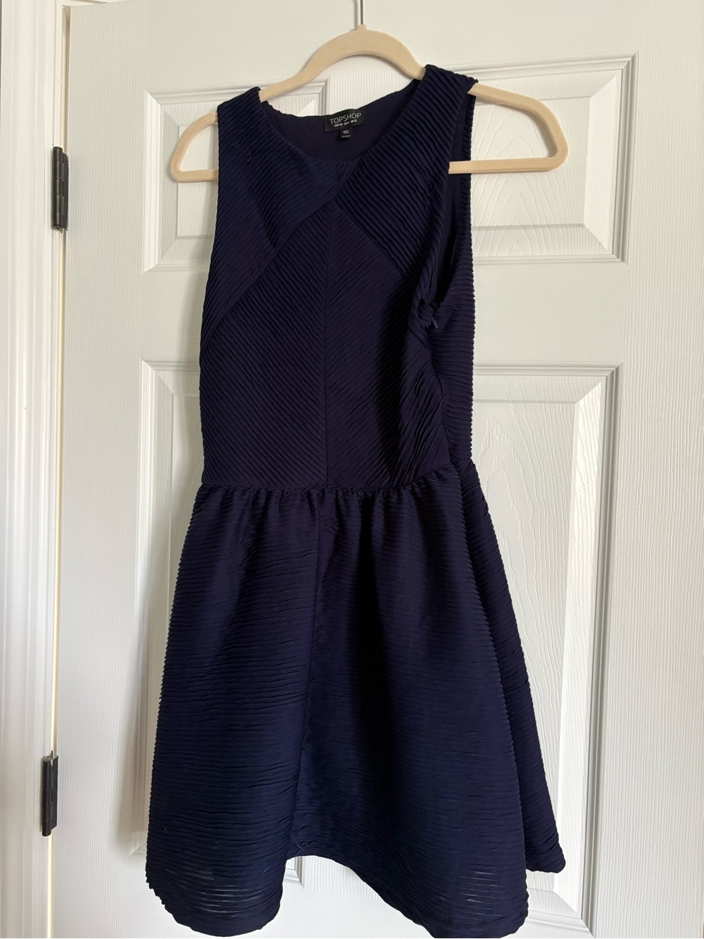 TOPSHOP Navy Textured Sleeveless Fit & Flare Dress